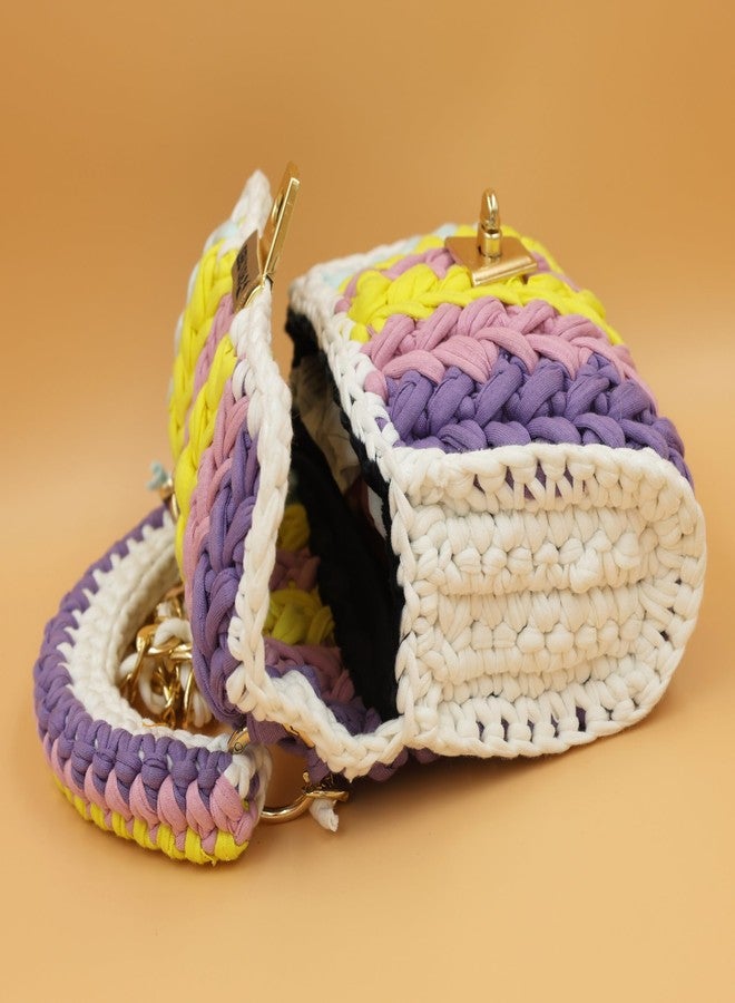 ROYAL TREND Handcrafted Ethnic Sling Bag with Intricate Tassel Detailing, Chain Shoulder Strap, and Elegant Design - Perfect for Casual and Formal Occasion Gifted Product Yellow&white (Multi 8) - Image 4